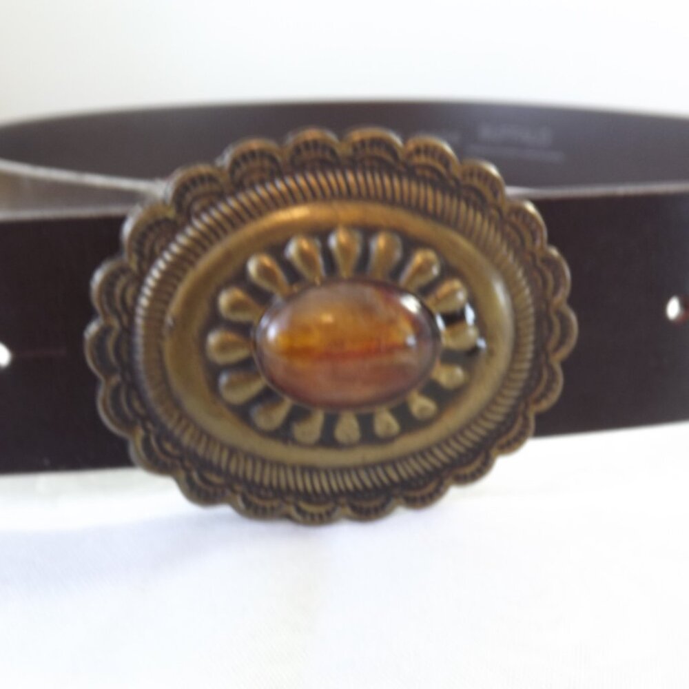 Buffalo Unisex Brown Vegan Leather Belt with Brass Tone Buckle - Picture 2 of 5